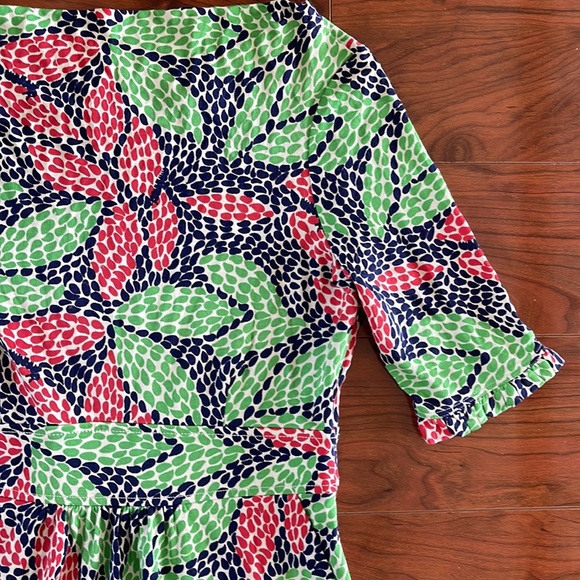 Lilly Pulitzer Green and Blue Silk Blend Half Sleeve Midi Pleated A Line Dress - Picture 5 of 8